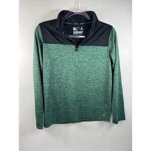 Xersion Quick-Dri Shirt Youth Sz L 14/16 Green/Black 1/4 Zip Pullover‎ Logo